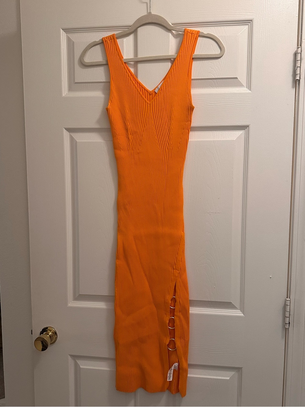 House of Harlow Orange Ribbed Midi Dress with Ring Detail - Picture 2 of 2